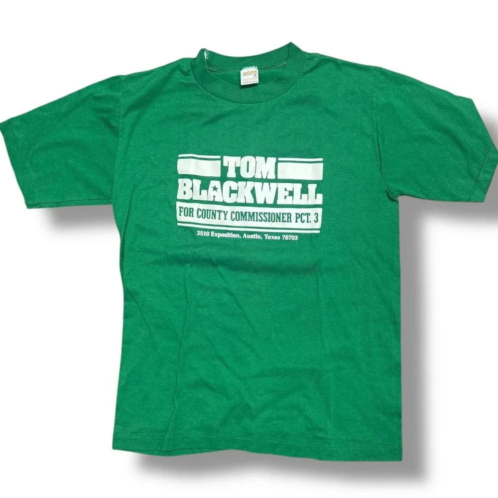 VTG 80s Sportswear Tom Blackwell County Commissioner Campaign T-Shirt Green M